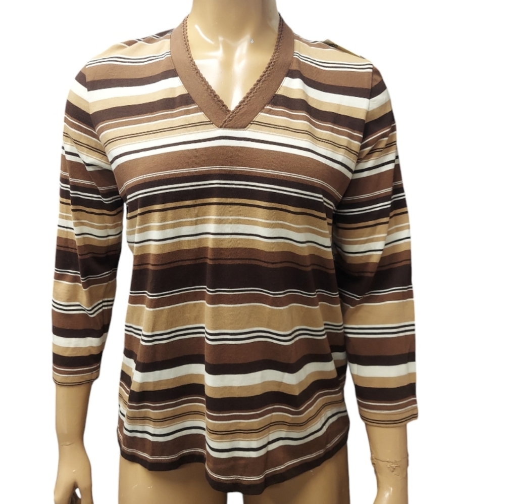 NWT Vtg Architect Striped Double V Neck  Top Shirt